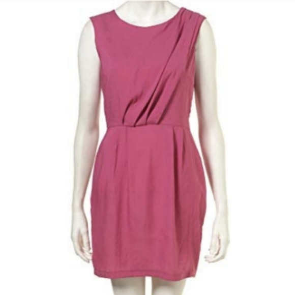 Topshop Twist Waist Dress Sleeveless Drapey Pleated Exposed Zip Fuchsia Pink 10 - Picture 1 of 9